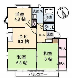 ガーデンハイツ A棟(3DK/1階)の間取り写真