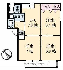 ポルックス(3DK/2階)の間取り写真