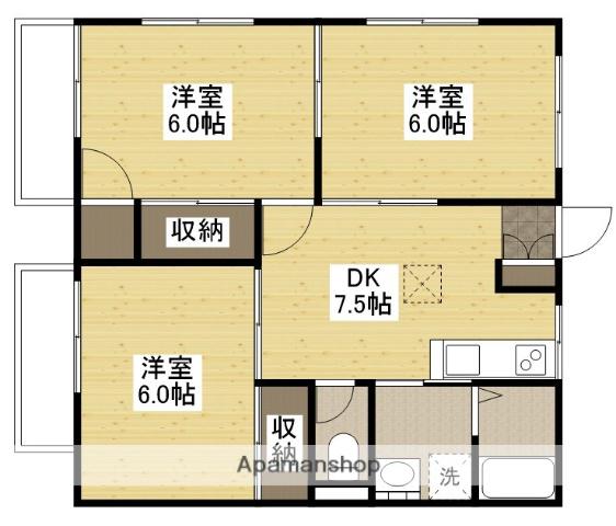 ドゥーブル・イン・ミユキ(3DK/1階)の間取り写真