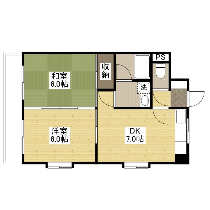 ジョイパレス南観音(2DK/2階)の間取り写真