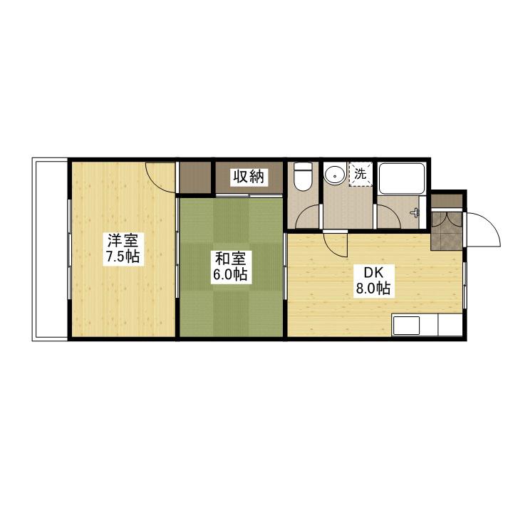 第1植木コーポ(2DK/4階)の間取り写真