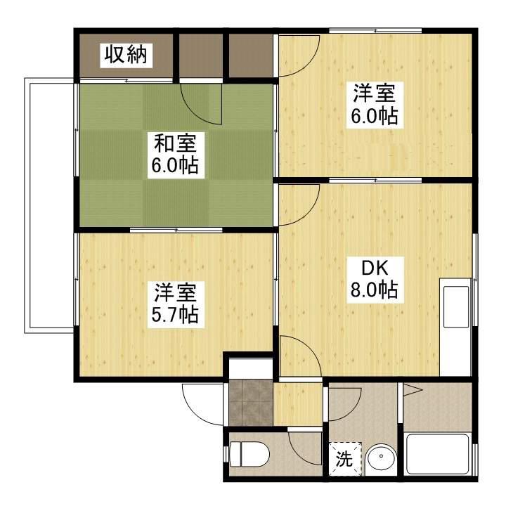 セジュール行友Ⅰ(3DK/2階)の間取り写真