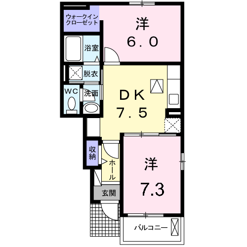レジデンスブライトB(2DK/1階)の間取り写真