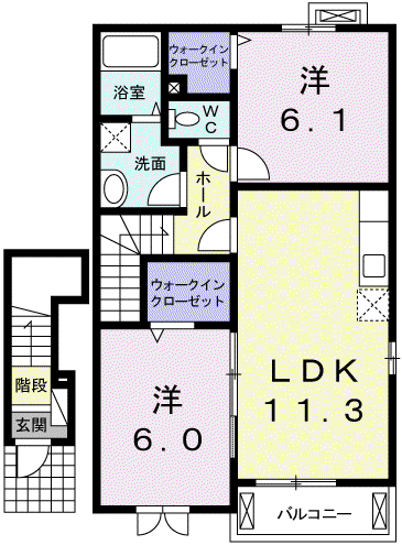 ナーシサスガーデン(2LDK/2階)の間取り写真