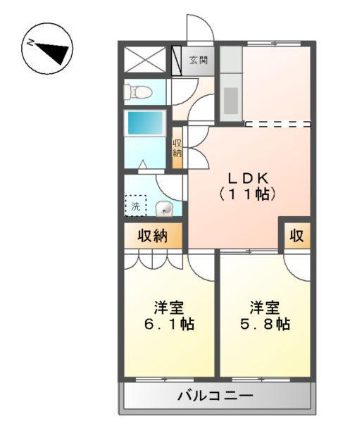 ラルジュ・ミリュ-(2LDK/2階)の間取り写真