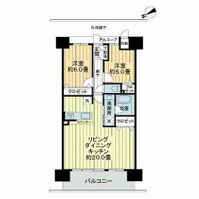 アルファライフ観音(2LDK/10階)の間取り写真