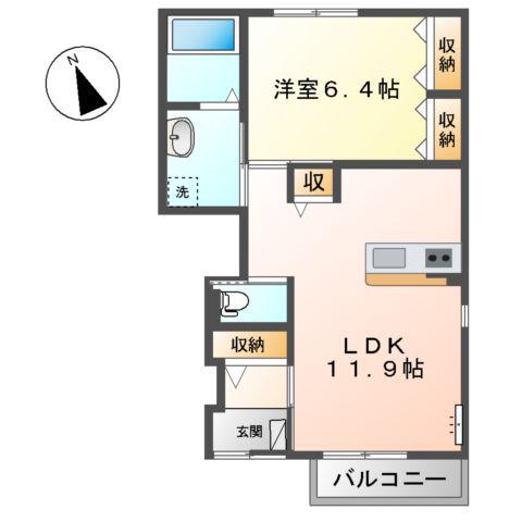 ユニヴァリィ スプリングコート(1LDK/1階)の間取り写真