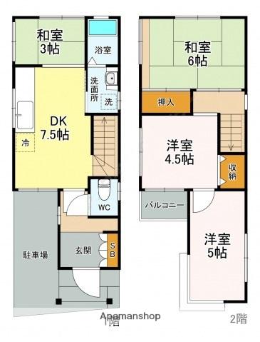 広島県広島市東区 2階建 築32年(4DK)の間取り写真