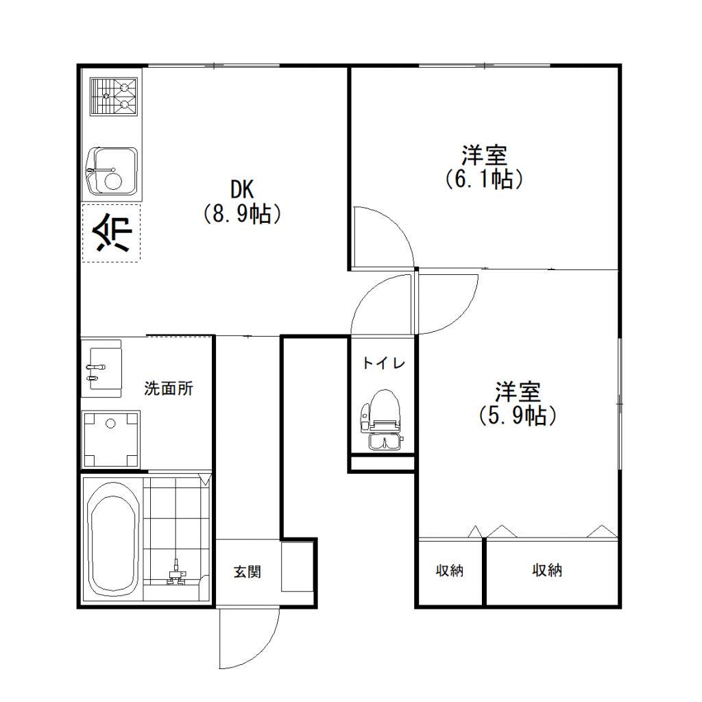 ユアメゾン温品(2DK/1階)の間取り写真
