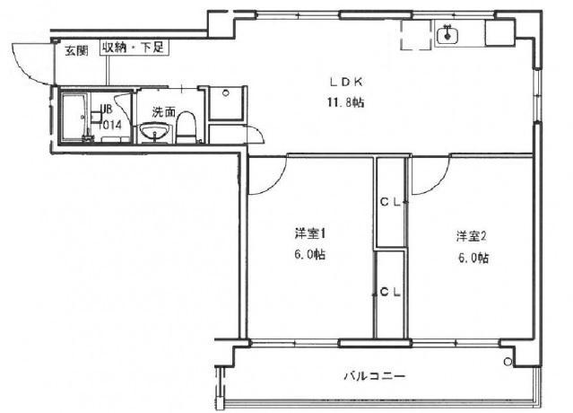 ヒルヴィスタ三滝(2LDK/4階)の間取り写真