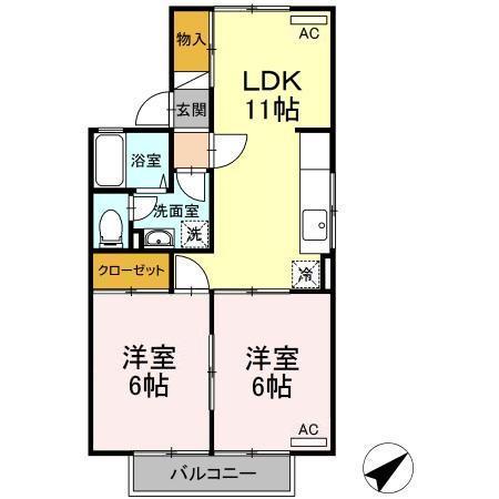 セジュール助信(2LDK/2階)の間取り写真