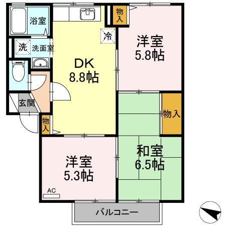 パストラル(3DK/1階)の間取り写真