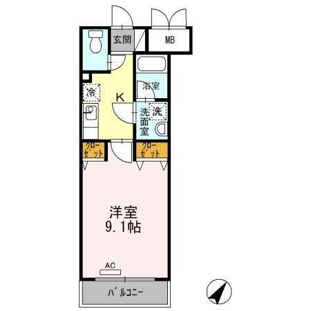 ボナールKⅠ(1K/2階)の間取り写真