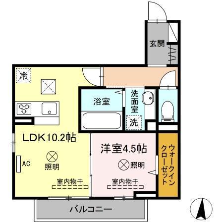 ONE WIDE 山本(1LDK/1階)の間取り写真