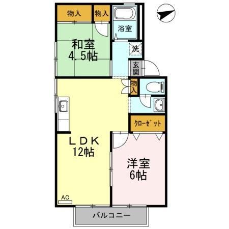 プレジール高広(2LDK/1階)の間取り写真
