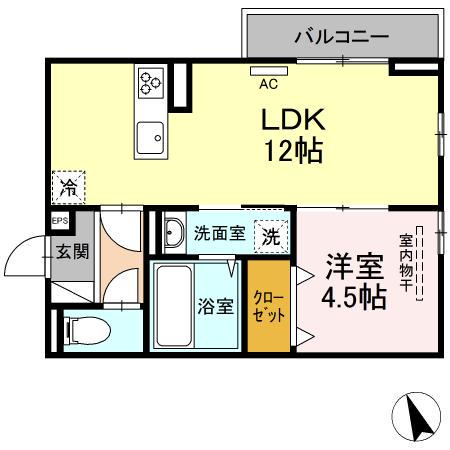 ノクターン II棟(1LDK/3階)の間取り写真