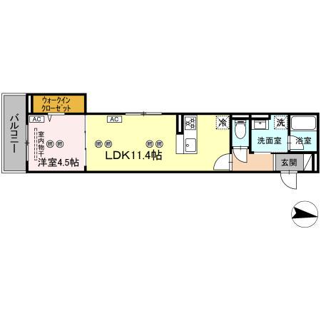 VILLA HAKUYO(1LDK/2階)の間取り写真