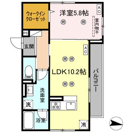 VILLA HAKUYO(1LDK/2階)の間取り写真