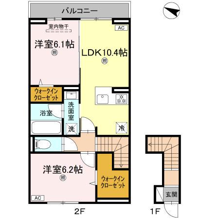クレシア戸坂(2LDK/2階)の間取り写真