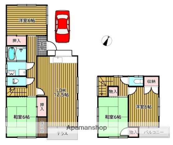 広島電鉄宮島線 商工センター入口駅 徒歩5分 2階建 築43年(4LDK)の間取り写真