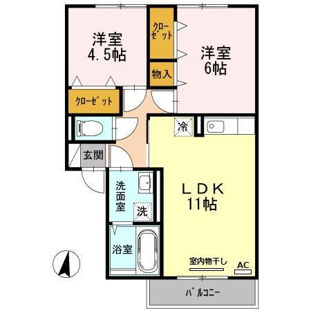 ヴィラコート(2LDK/2階)の間取り写真