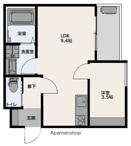 グランビア江波栄町(1LDK/2階)の間取り写真