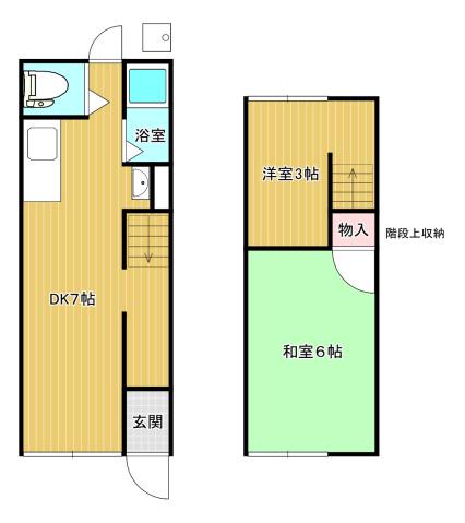 広島電鉄江波線 江波駅 徒歩20分 2階建 築59年(2DK)の間取り写真