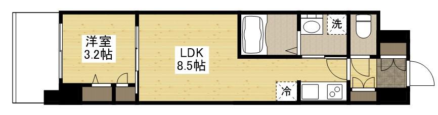 S-RESIDENCE東千田公園ALESIA(1LDK/3階)の間取り写真