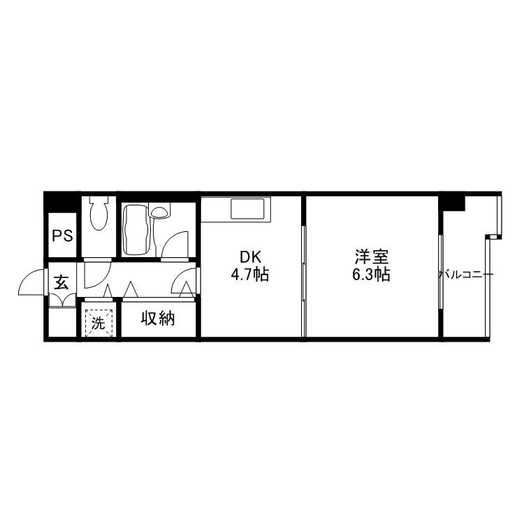 ライオンズマンション海田堀川町(1DK/2階)の間取り写真