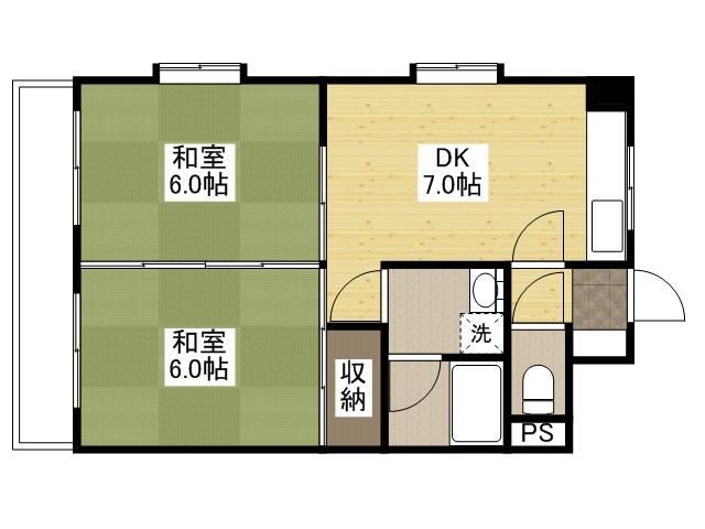 ジョイパレス南観音(2DK/6階)の間取り写真