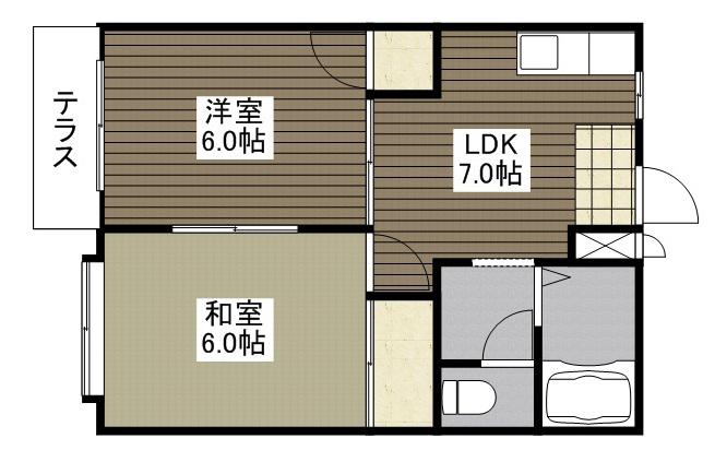 エルディム古谷(2DK/2階)の間取り写真