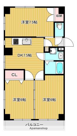 フラワーパレスハラダ(3DK/4階)の間取り写真