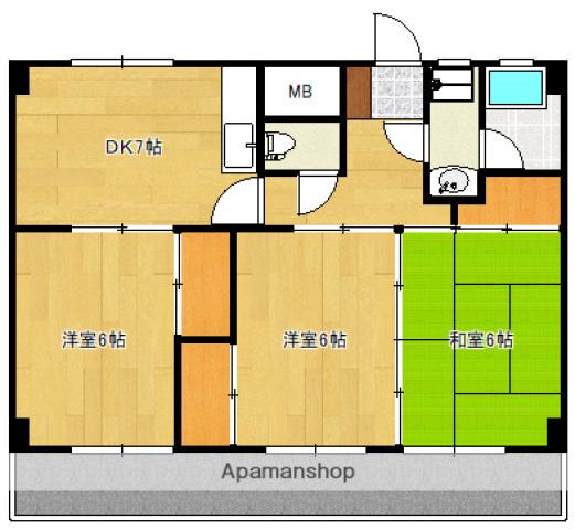 ふじたニューグランドマンション(3DK/1階)の間取り写真
