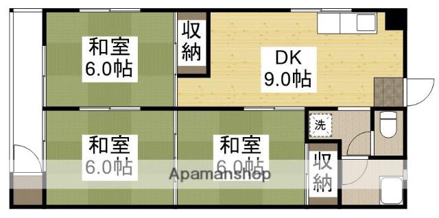國本ビル(3DK/3階)の間取り写真