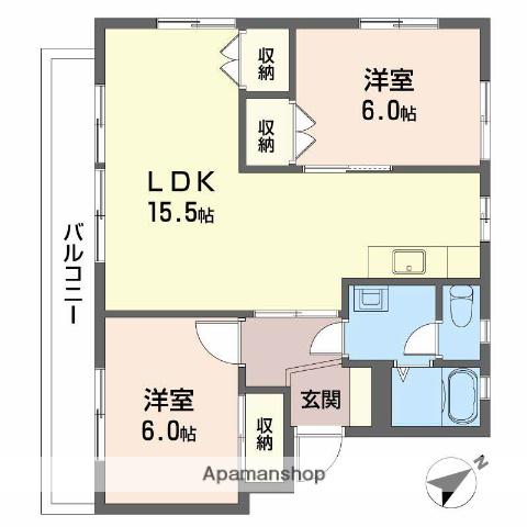 コーポあまず(2LDK/3階)の間取り写真
