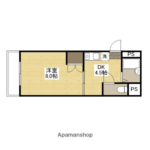 ウイング楽々園(1DK/4階)の間取り写真