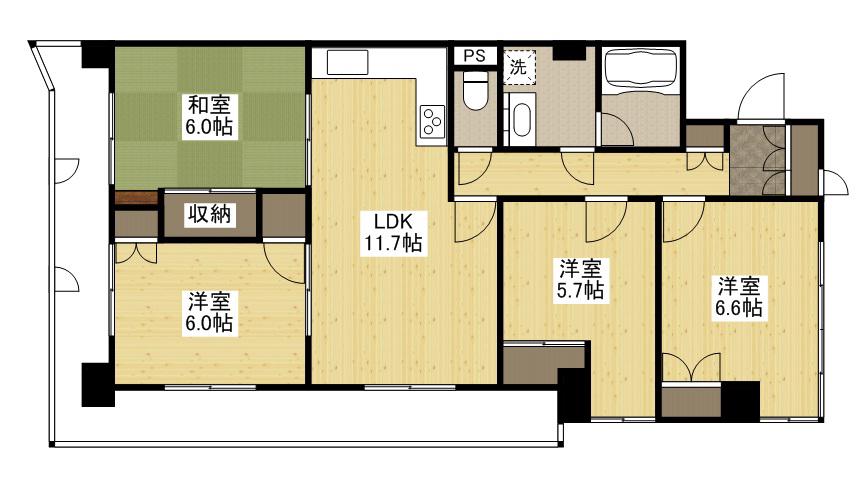 ライオンズマンション西霞町(4LDK/5階)の間取り写真