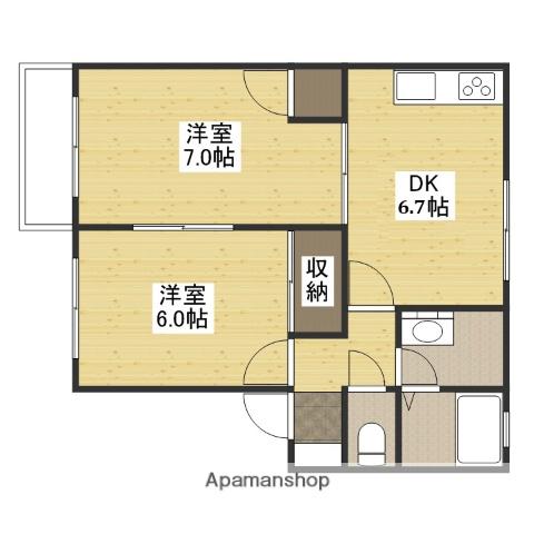 プラネット壱番館(2DK/1階)の間取り写真