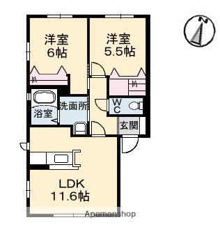 グランマストみどり坂A棟(2LDK/1階)の間取り写真