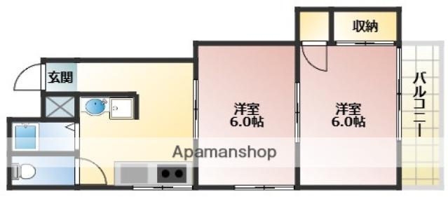 ウェルヒル南観音(2K/4階)の間取り写真