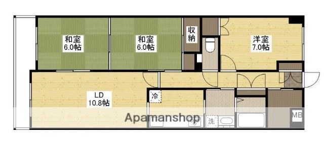 ホウライツルビル(3LDK/6階)の間取り写真