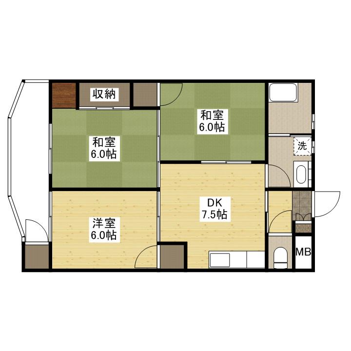 中川ビル(3DK/3階)の間取り写真