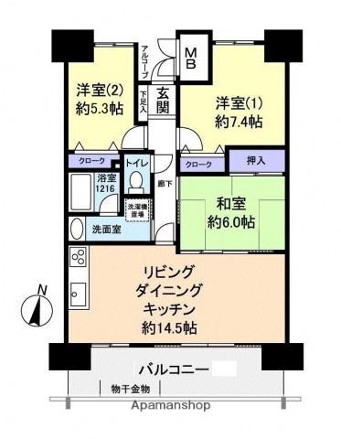 アスレ東原Ⅱ番館(3LDK/3階)の間取り写真