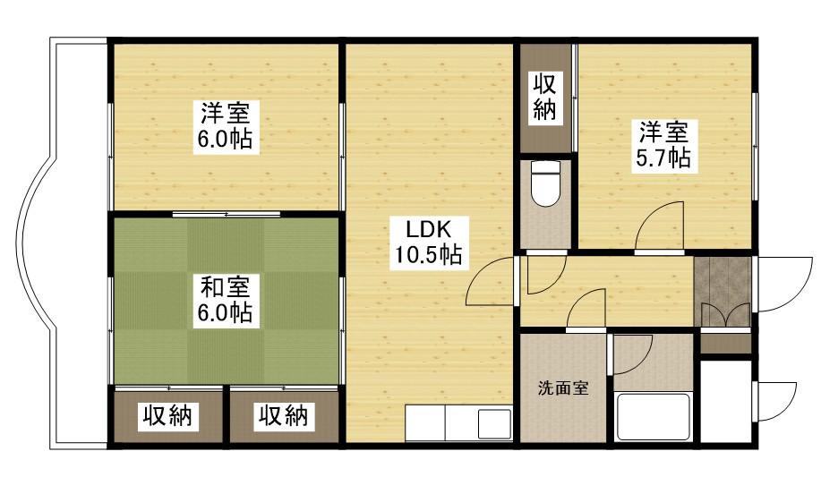 吉岡マンション(3LDK/3階)の間取り写真