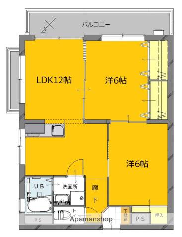 ユーエスビル(2LDK/3階)の間取り写真