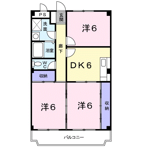 ニューマリッチフジモト(3DK/3階)の間取り写真