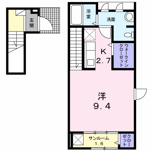 ヤマコウバシ(1K/2階)の間取り写真