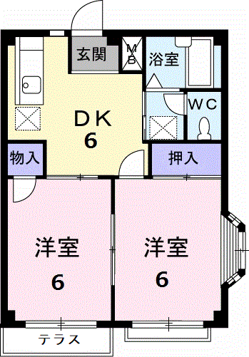 エルディム天王(2DK/1階)の間取り写真