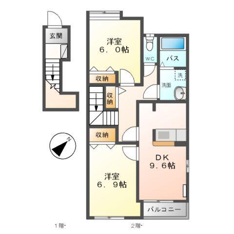 セラヴィJ(2DK/2階)の間取り写真