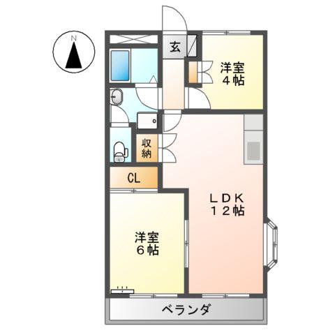 エクセレンス東野Ⅱ番館(2LDK/2階)の間取り写真